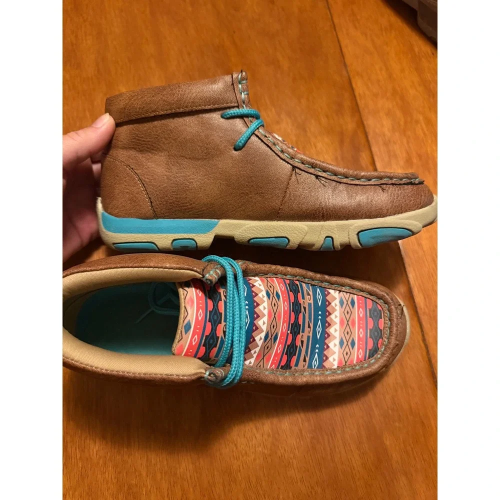 Twister Kids Aztec Print Brown Faux Leather Chukka Boots Turquoise Size 2